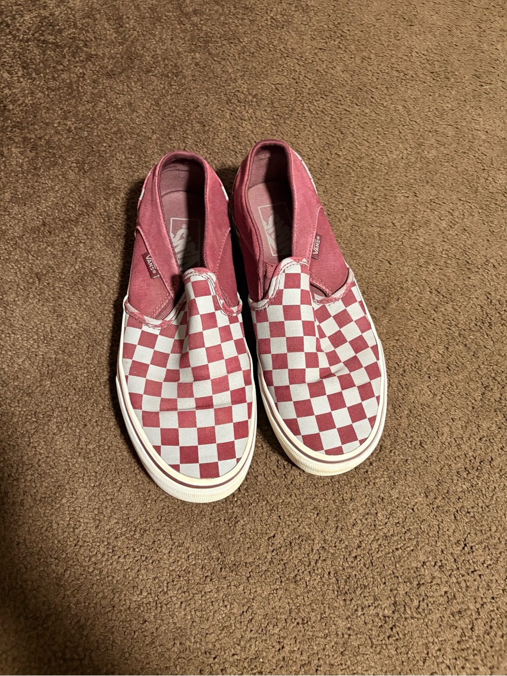 Vans Slip-On Checkerboard Sneakers in Burgundy and White